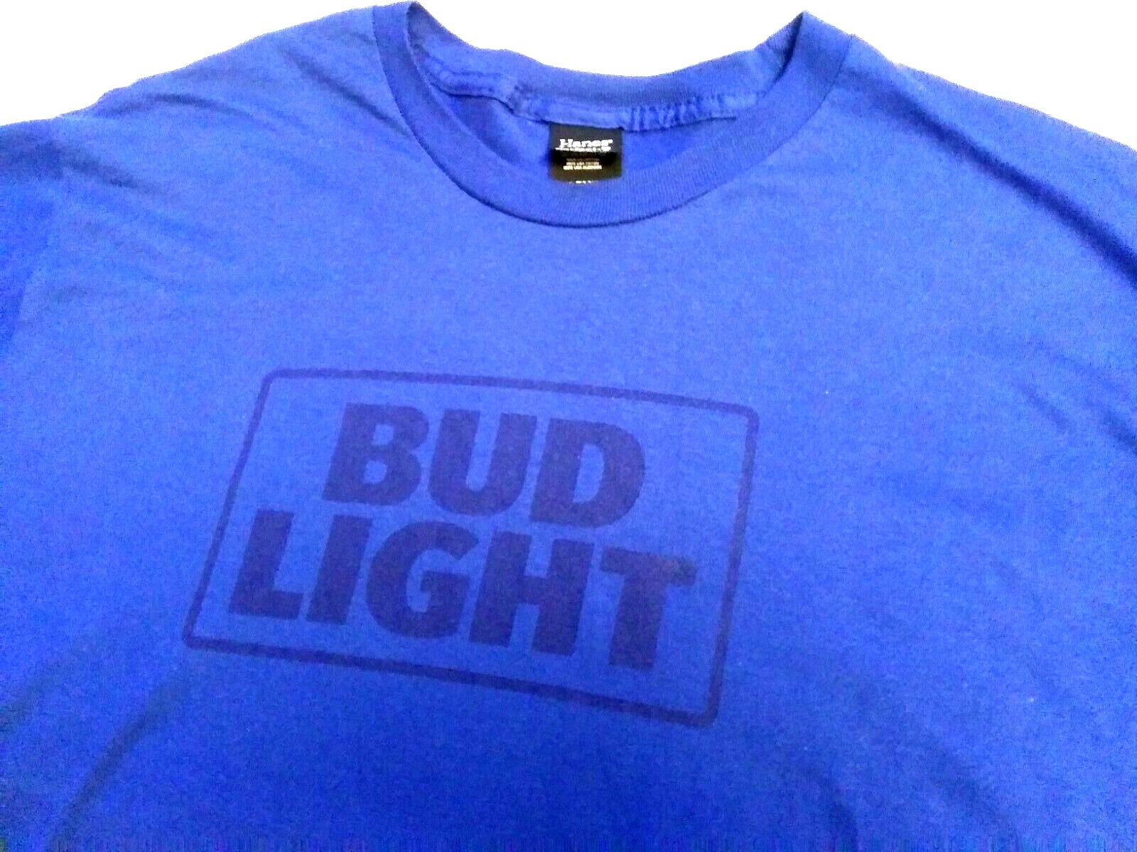 Bud Light Hanes Perfect T Mens XL Blue Crew Neck T-Shirt 100% Cotton Beer Bud