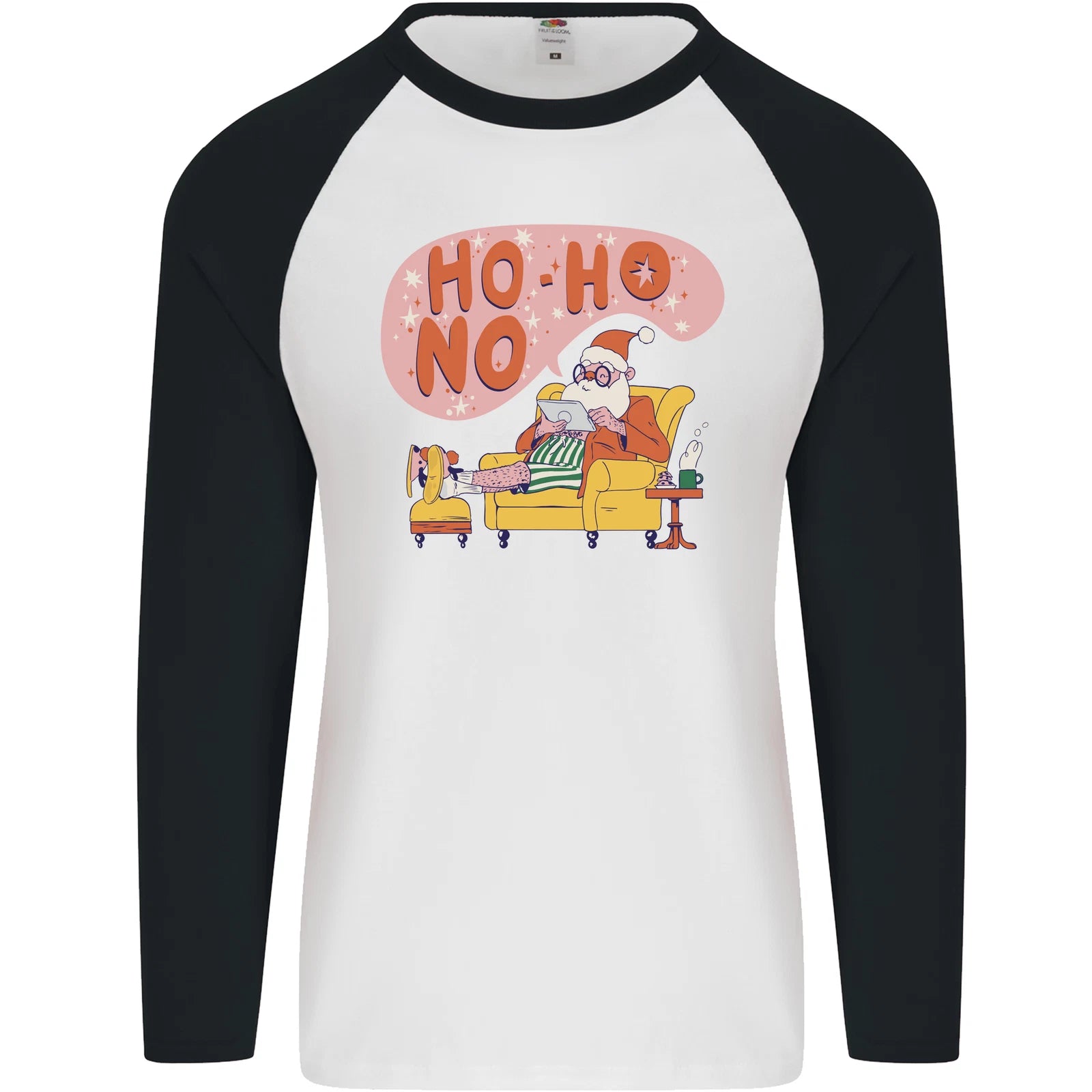 HO HO No Funny Lazy Christmas Bah Humbug Xmas Mens L/S Baseball T-Shirt