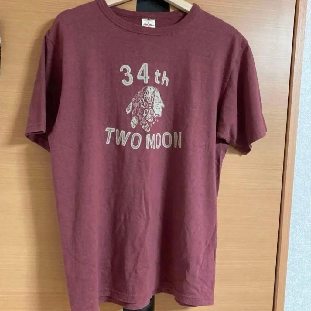 Two Moon 34th T-Shirt Wine Red Size L Cotton