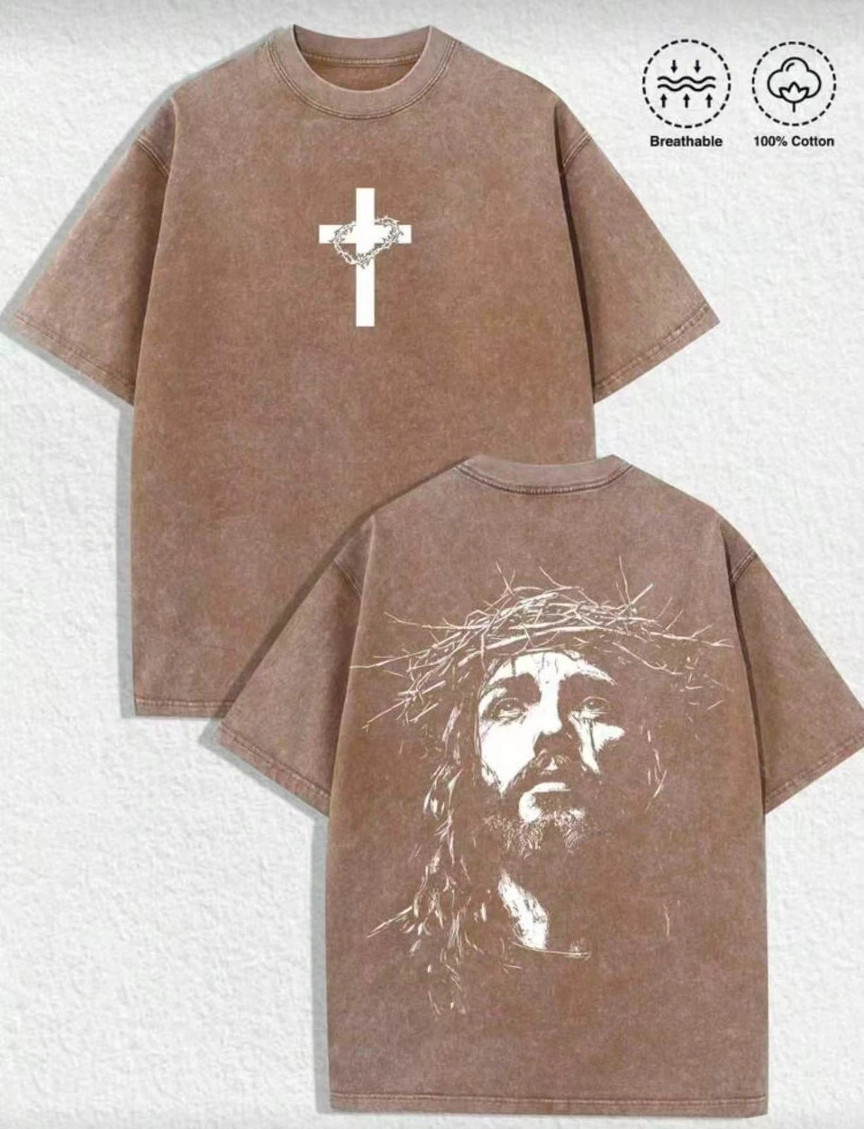 Vintage Jesus Crown of Thorns Graphic T Shirt Gothic Streetwear Cotton Tee