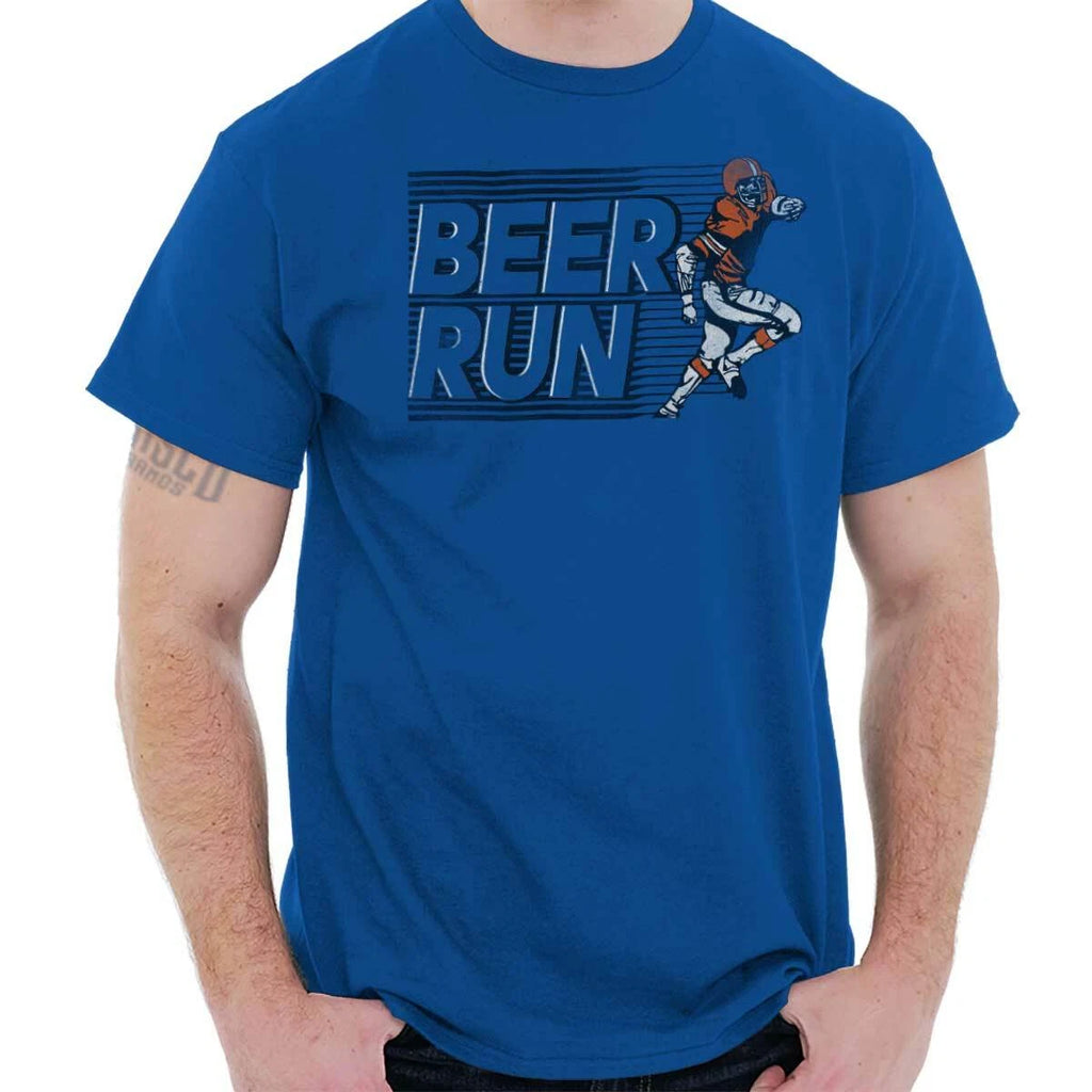 Funny Football Fan Drinking Beer Run Humor Mens Casual Crewneck T Shirts Tees