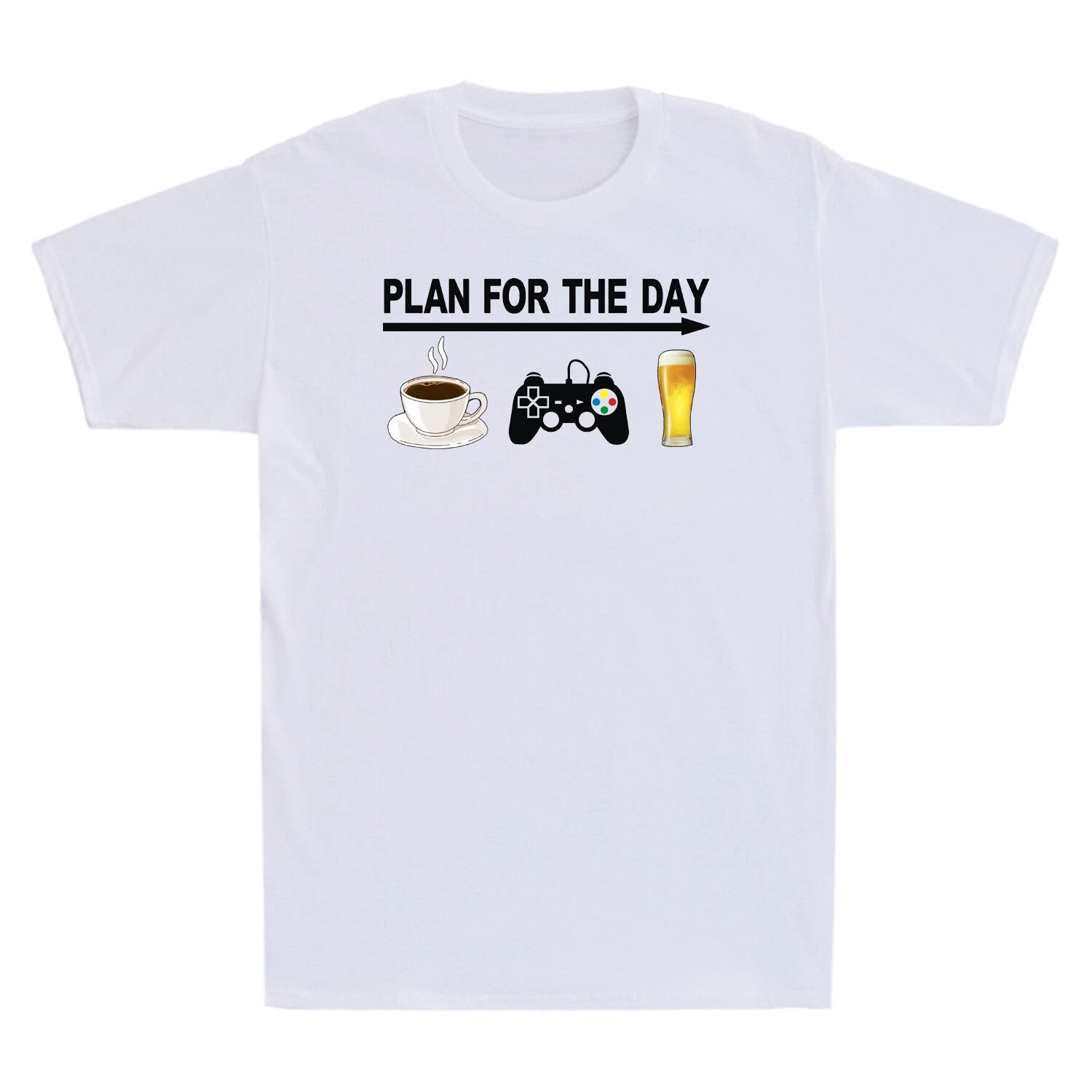 Plan For The Day Coffee Game And Beer Funny Gift Novelty Adult Men's T-Shirt Top