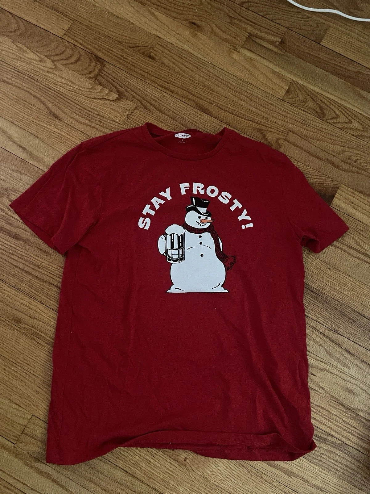 Old Navy Shirt Medium Red Stay Frosty Snowman Beer Graphic Tee T Shirt