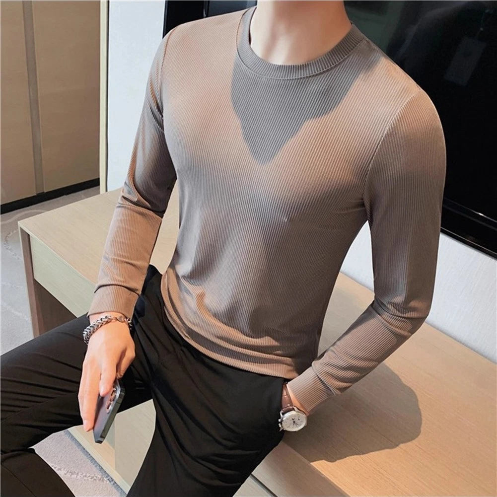 Casual Wear Holiday Outfit Mens Long Sleeve Tee Casual Solid Top Long Sleeve