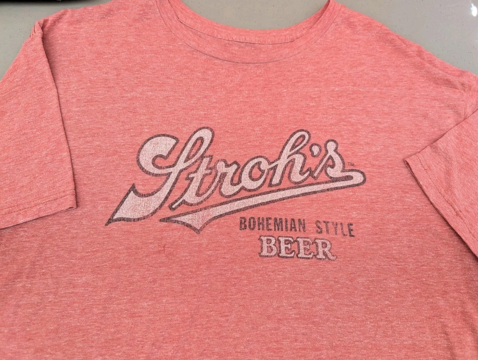 Strohs Beer T Shirt Large Men's Vintage Tri Blend Original Retro Brand