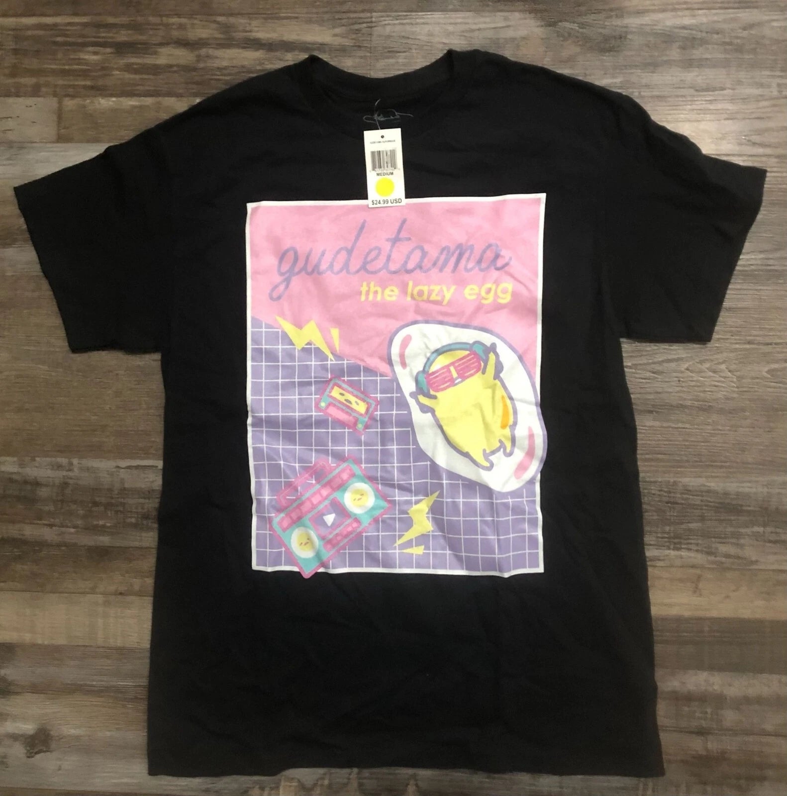 Guadetama the Lazy Egg Adult Medium Black Graphic T Shirt New with Tags