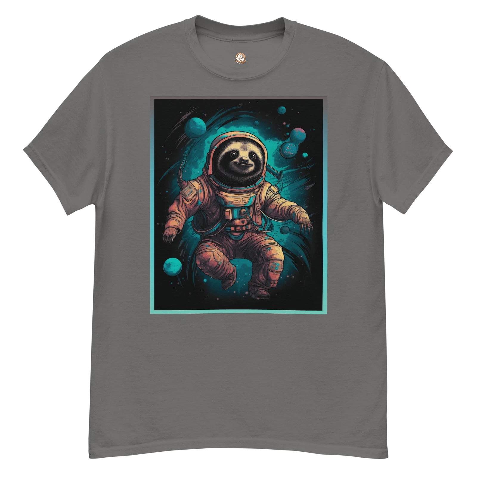 Live With Laughter Novelty Graphic T-Shirt - Astrosloth (Charcoal Gray)