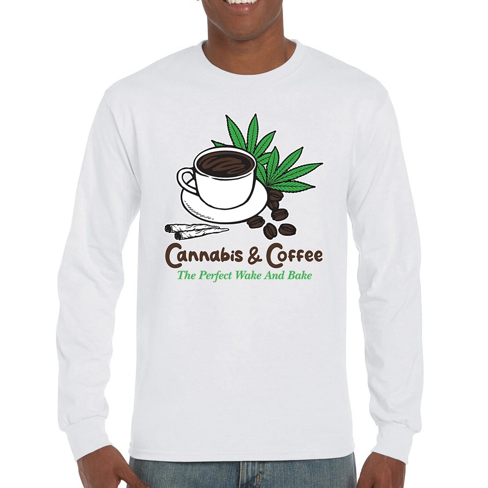 Cannabis Coffee Long Sleeve T-shirt Weed Brew 420 Joint Java Marijuana Leaf THC