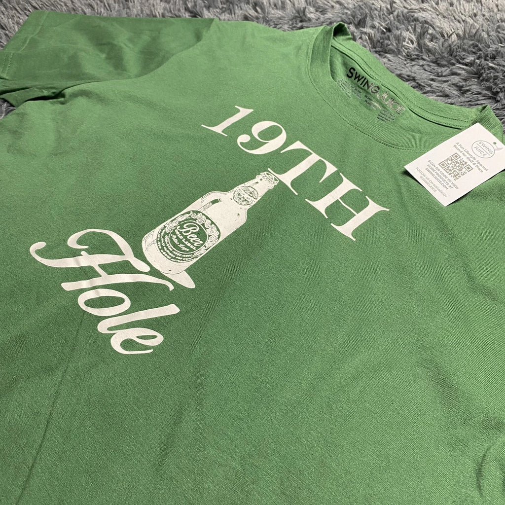 Swing Juice Mens Funny 19th Hole Beer Golf T Shirt Short Sleeve Green Sz XL NWT