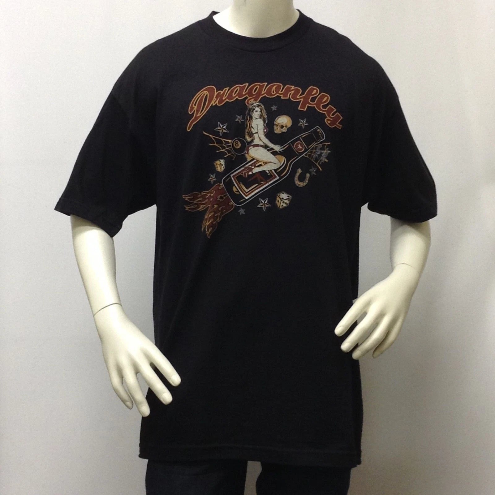 DRAGONFLY Mens T Shirt XL 2XL Bikini Girl Beer Rider Black 100% Cotton NEW