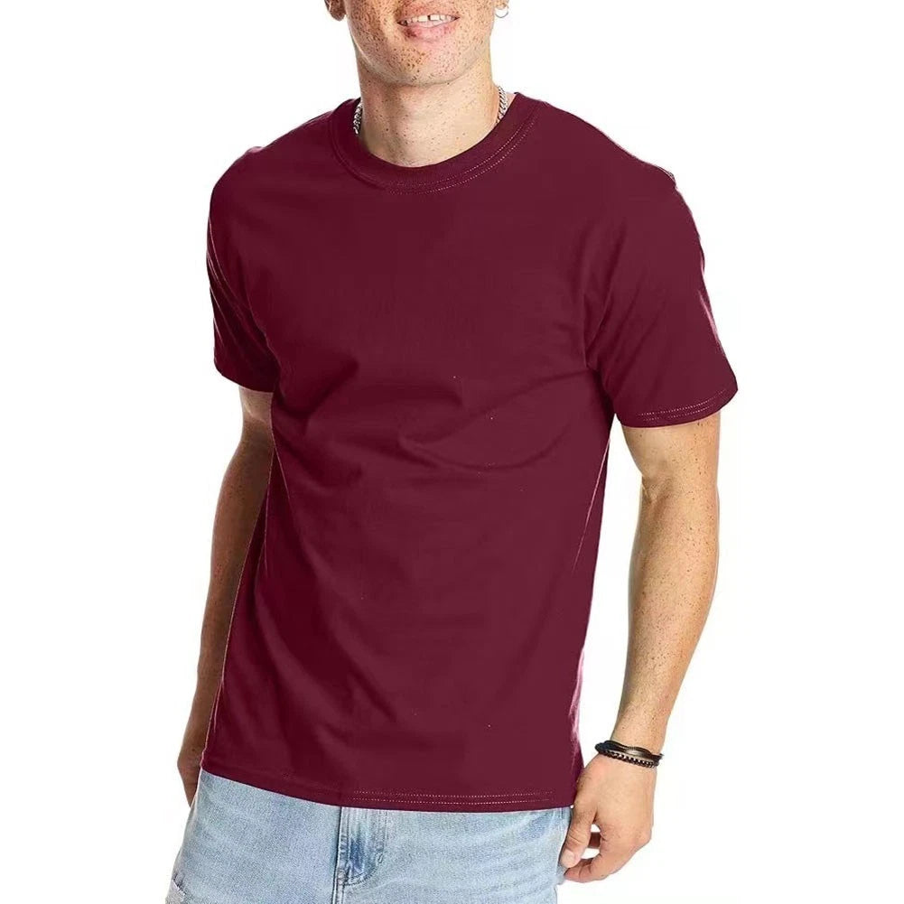 Men Short Sleeve Round Neck T Shirt Slim Fit Casual Pullover Base Layer Top