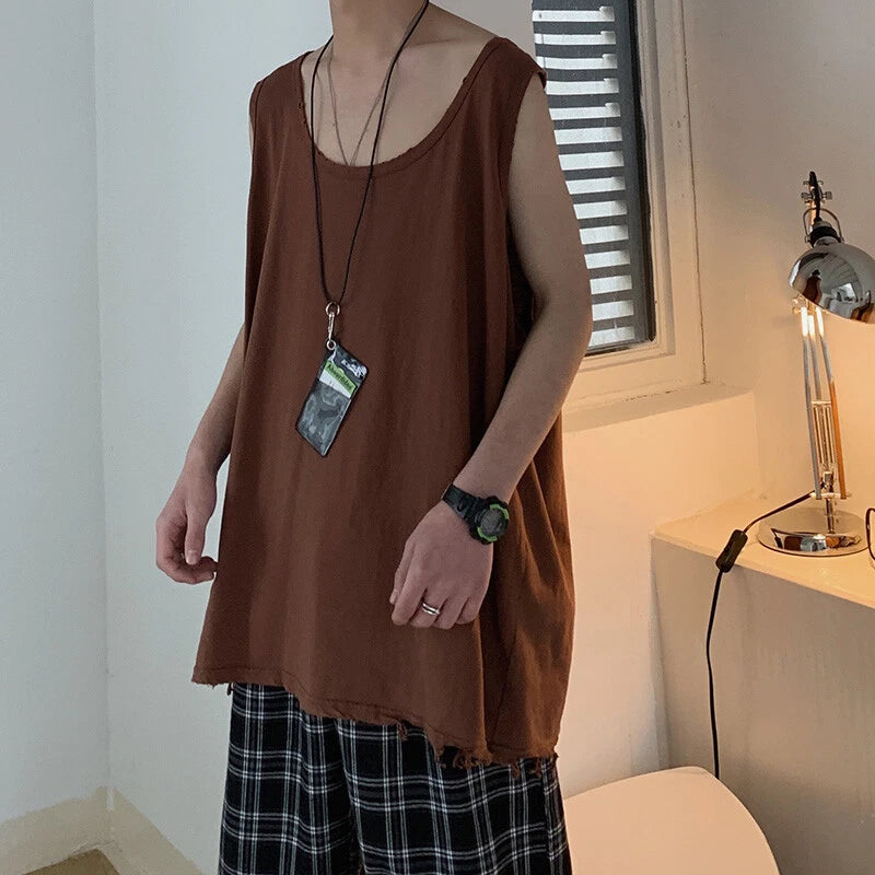 Men Sleeveless Tank Top Loose T-shirt Casual Baggy Summer Vest Top