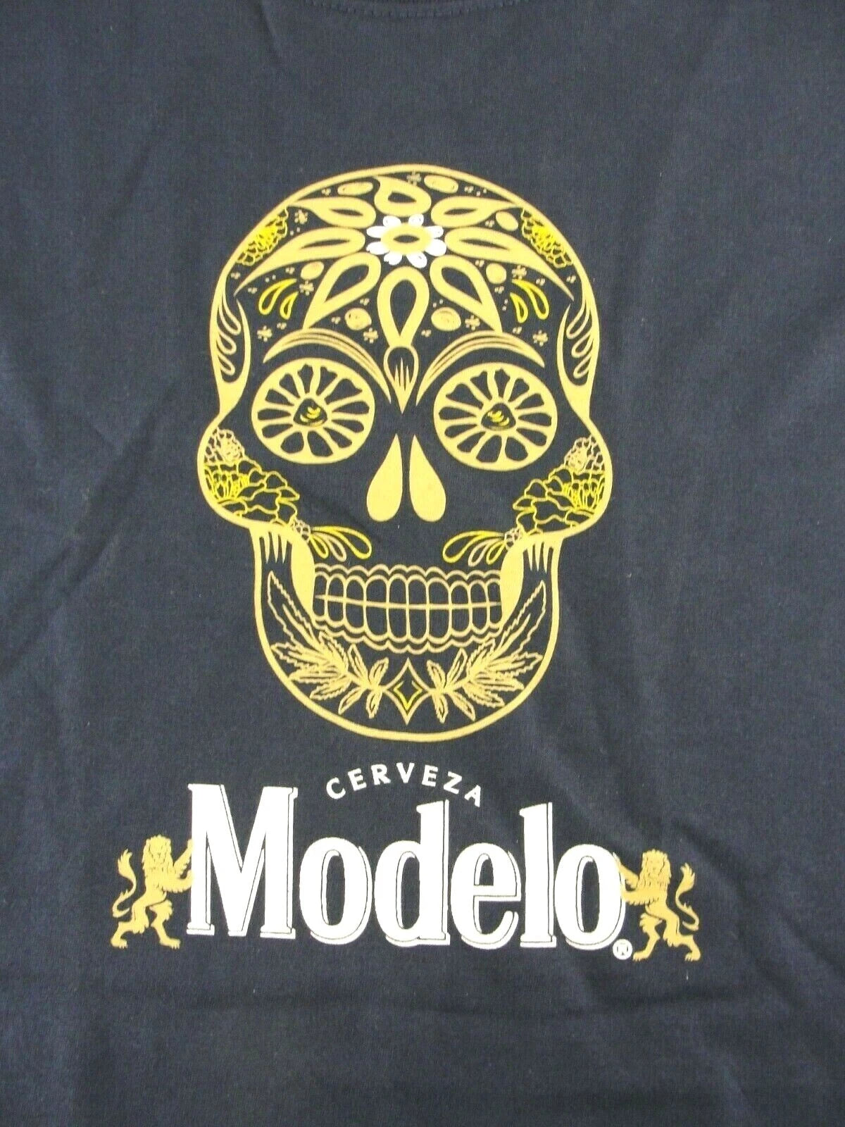 MODELO BEER DAY OF THE DEAD DOTD 🔥 SUGAR SKULL T-SHIRT SIZE L/XL BLUE GOLD NEW
