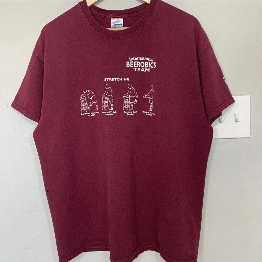 Beerobics Team Beer Funny Humor Burgundy Tee Size XL