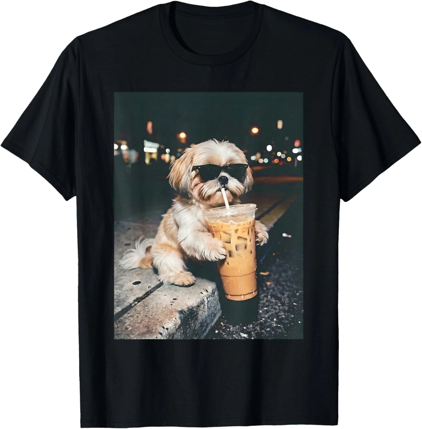 Drinking Iced Coffee Funny Pet Lifestyle Graphic T-Shirt unisex T-Shirt