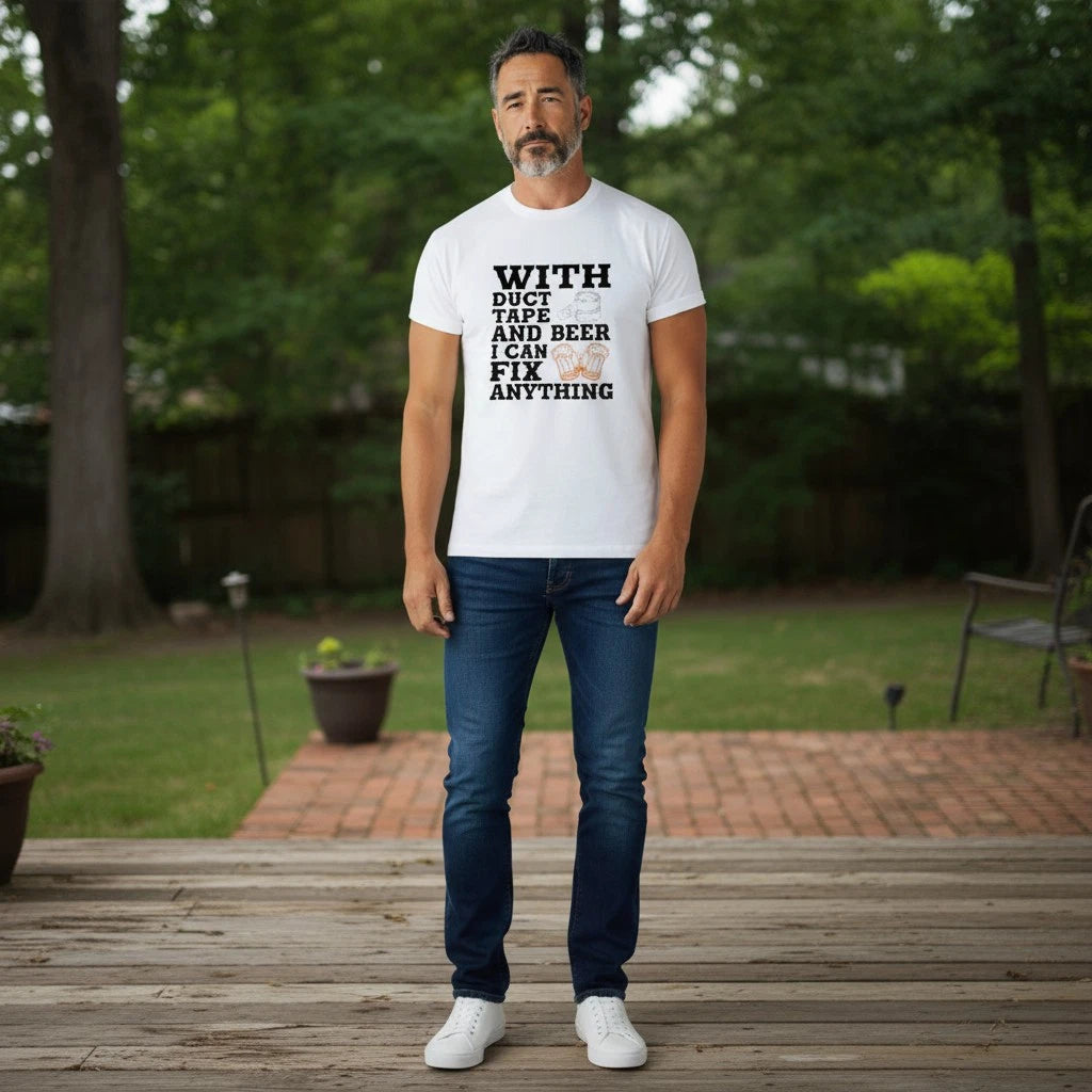 NWT With Duct Tape & Beer I Can Fix Anything Men's Funny Graphic T-Shirt Sz M