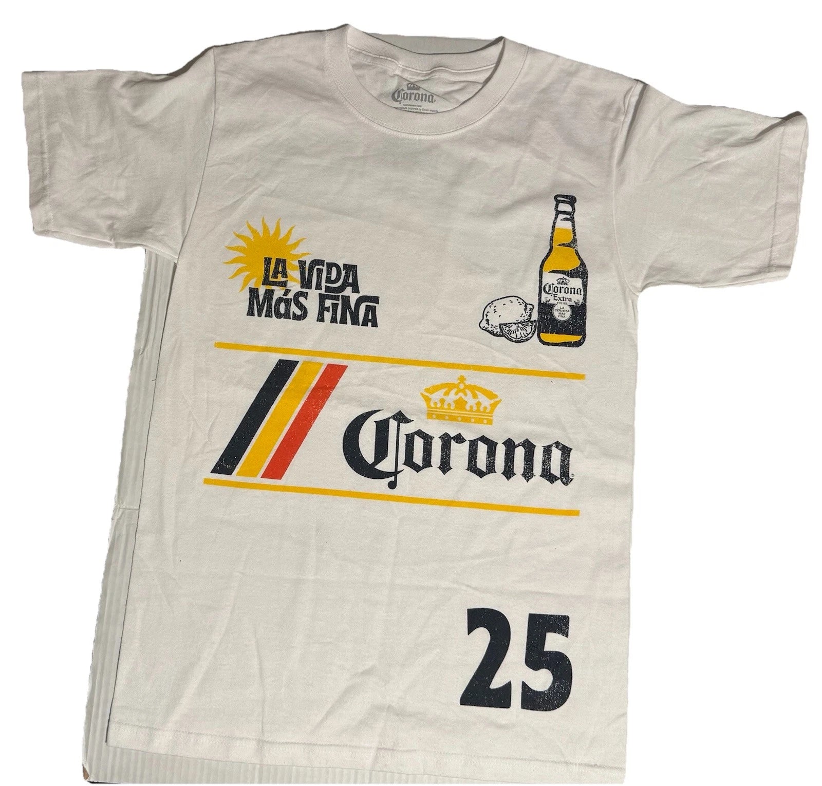 Corona Extra La Vida Mas Fina ~ Bottle & Beer T-Shirt-Mens (Size Small) NEW