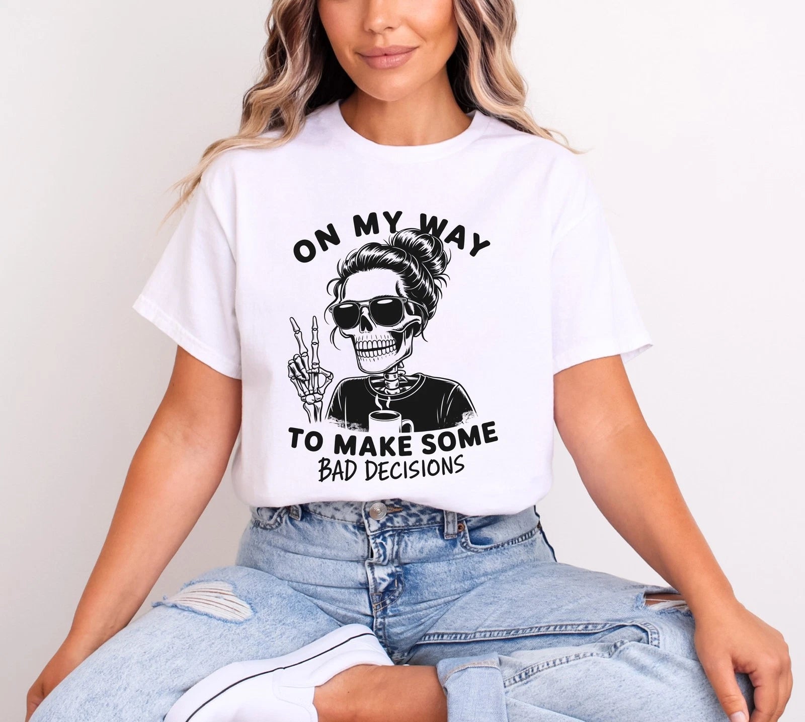 On My Way Bad Decisions Shirt, Funny Skeleton Tee, Coffee Lover T-Shirt Gift