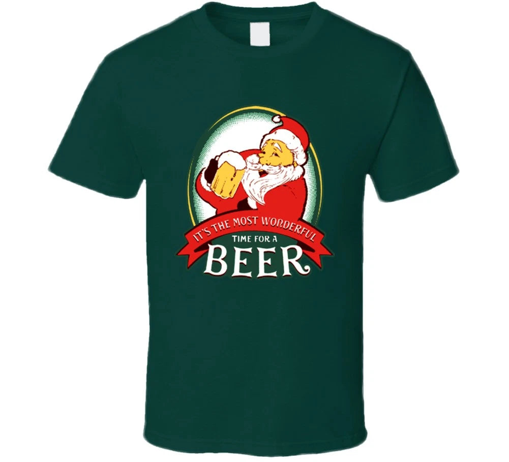 Most Wonderful Time For A Beer Santa Claus Christmas T Shirt