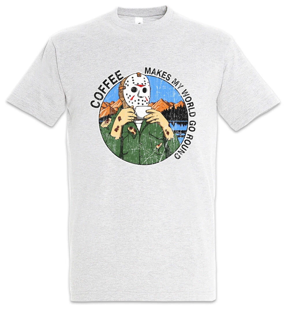 Coffee Makes My World Go Round T-Shirt Friday Jason Horror Fun the 13th Caffeine
