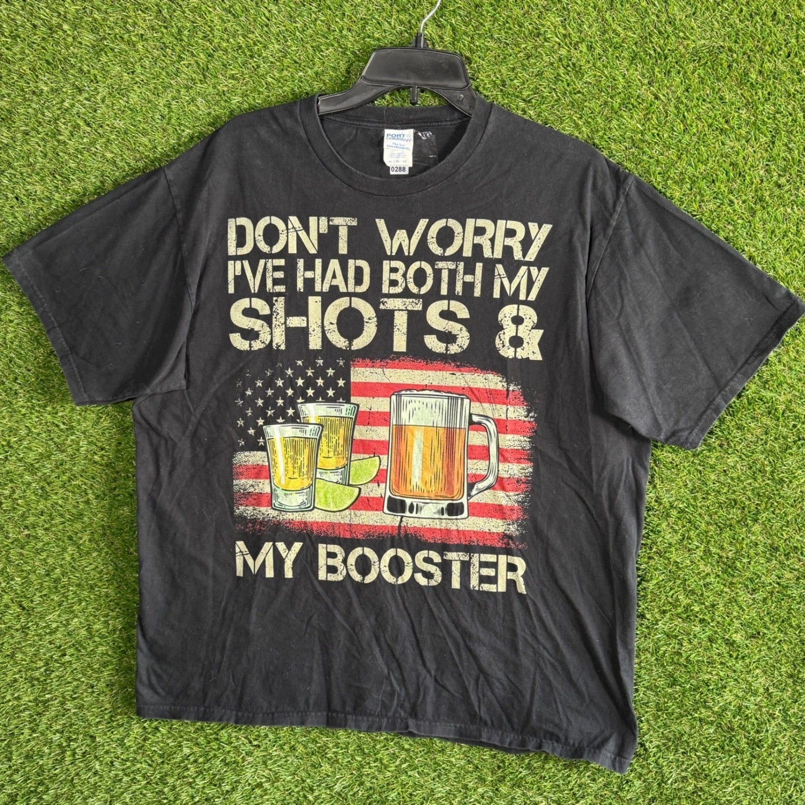 Mens Don't Worry Shots and Booster Graphic Black T-Shirt XL