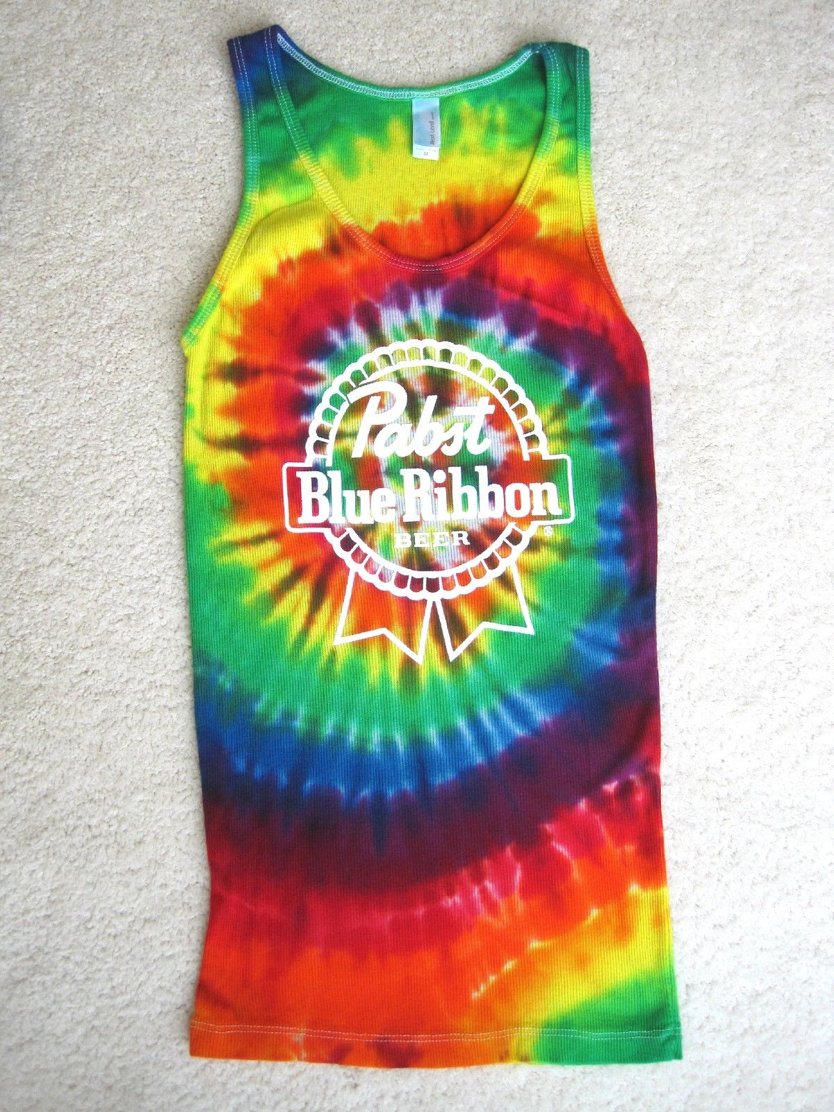 PABST BLUE RIBBON BEER TIE DYE TEE T-SHIRT TANK TOP SMALL S FUN & COOL! NEW!