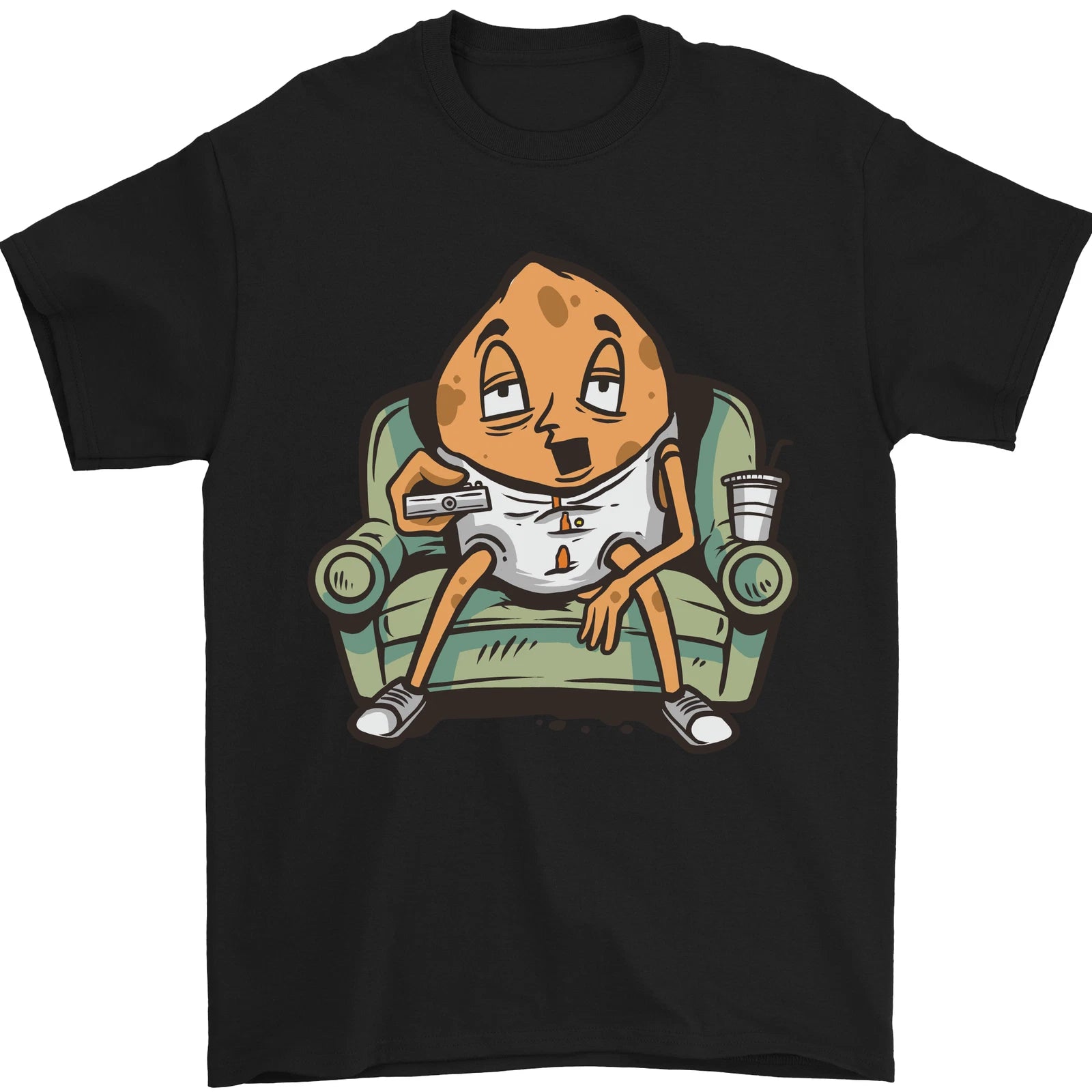 Funny Lazy Couch Potato Watching TV Mens T-Shirt 100% Cotton