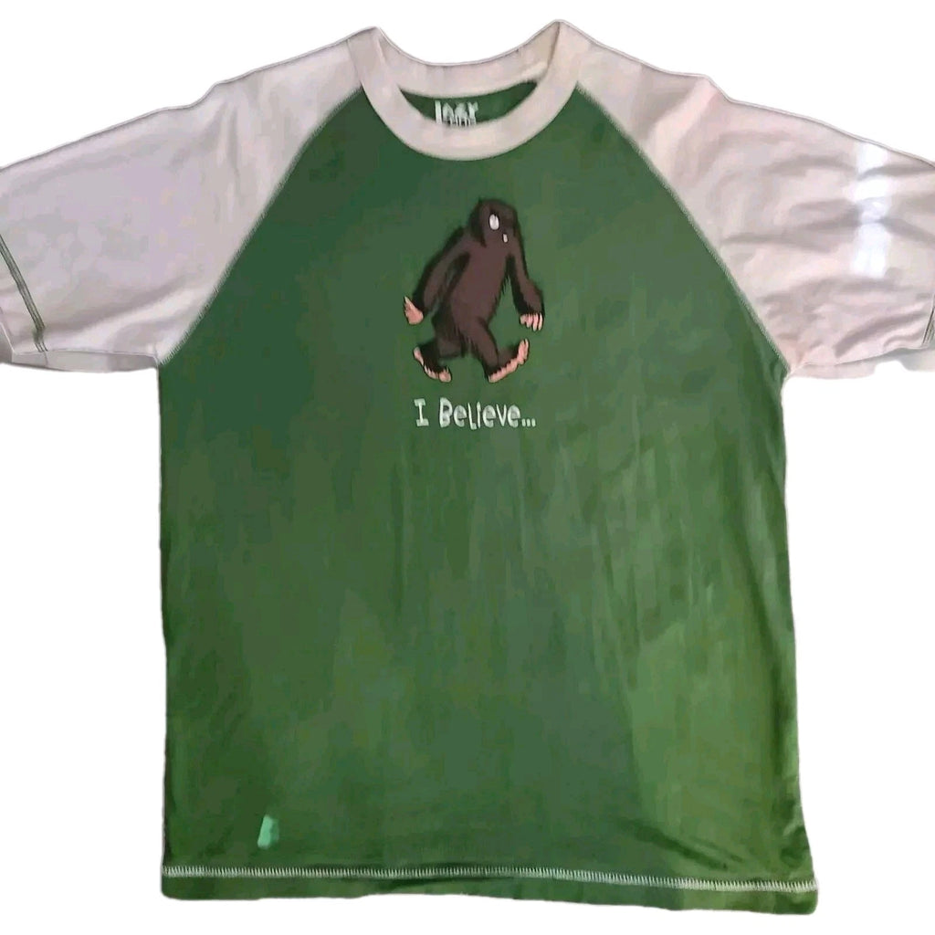 Lazy One I Believe Bigfoot T-shirt S Ringer Y2k Green Sasquatch Yeti Mystery