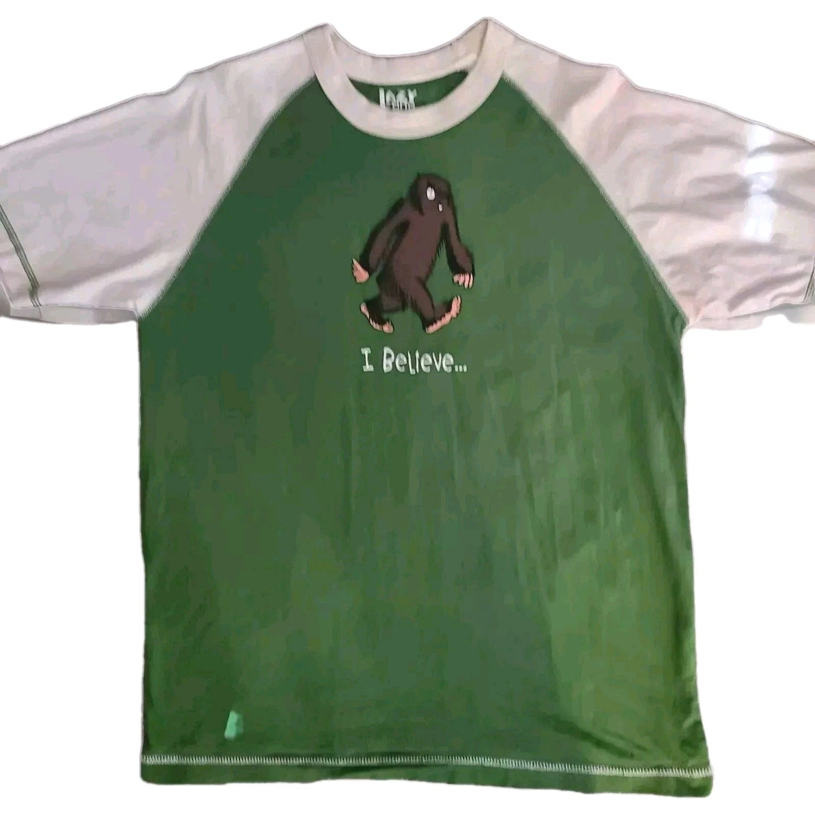Lazy One I Believe Bigfoot T-shirt S Ringer Y2k Green Sasquatch Yeti Mystery