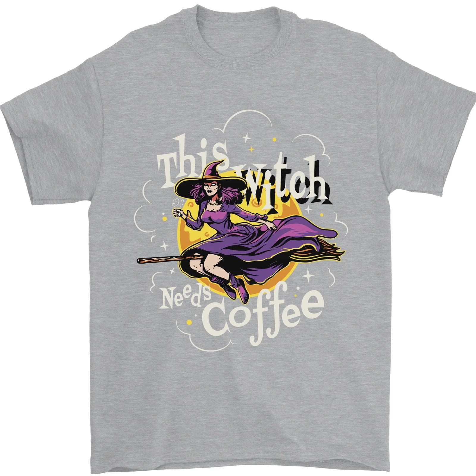 This Witch Needs Coffee Funny Halloween Mens T-Shirt 100% Cotton