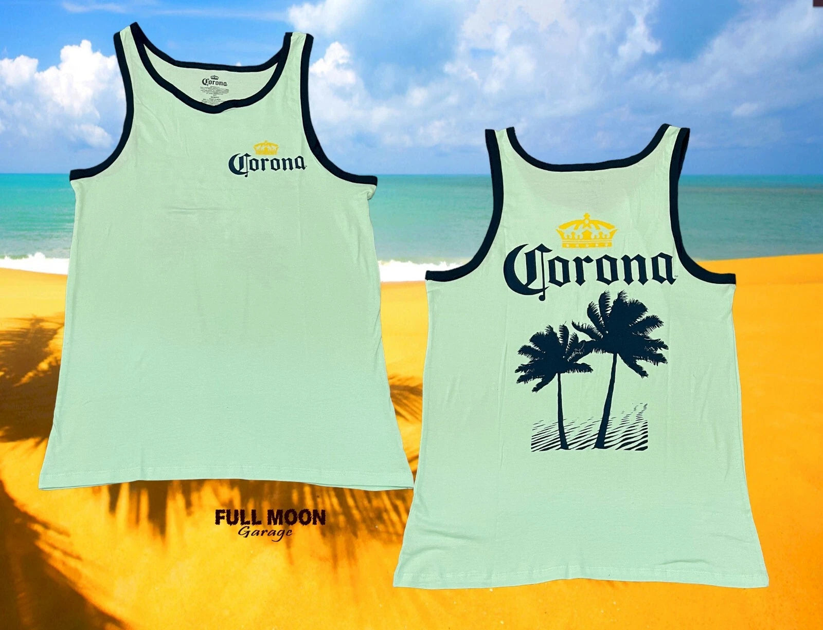 New Corona Beer Beach 2 Sided Classic Palm Tree Men's Vintage Tank Top T-Shirt