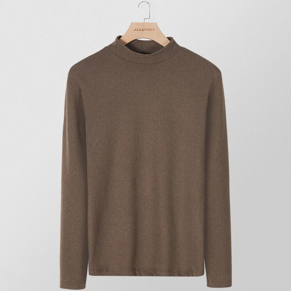 Men Slim Fit Turtleneck Pullover Long Sleeve T-Shirt Solid Comfortble Spring &