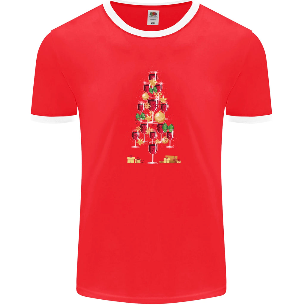Wine Christmas Tree Xmas Alcohol Funny Mens Ringer T-Shirt FotL