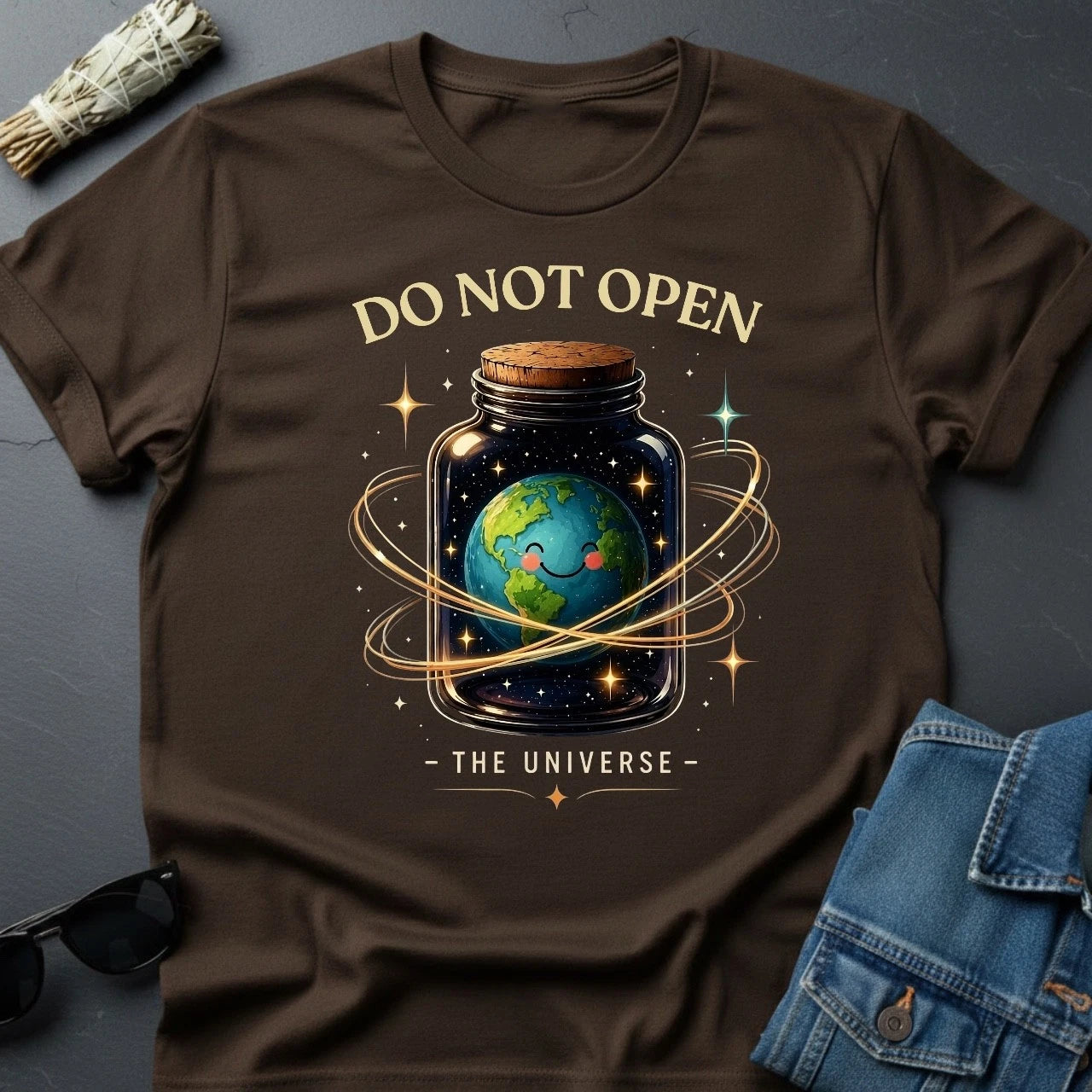 Yuniverses Cosmic Earth Graphic T-Shirt - Whimsical Space & Universe Themed Tee