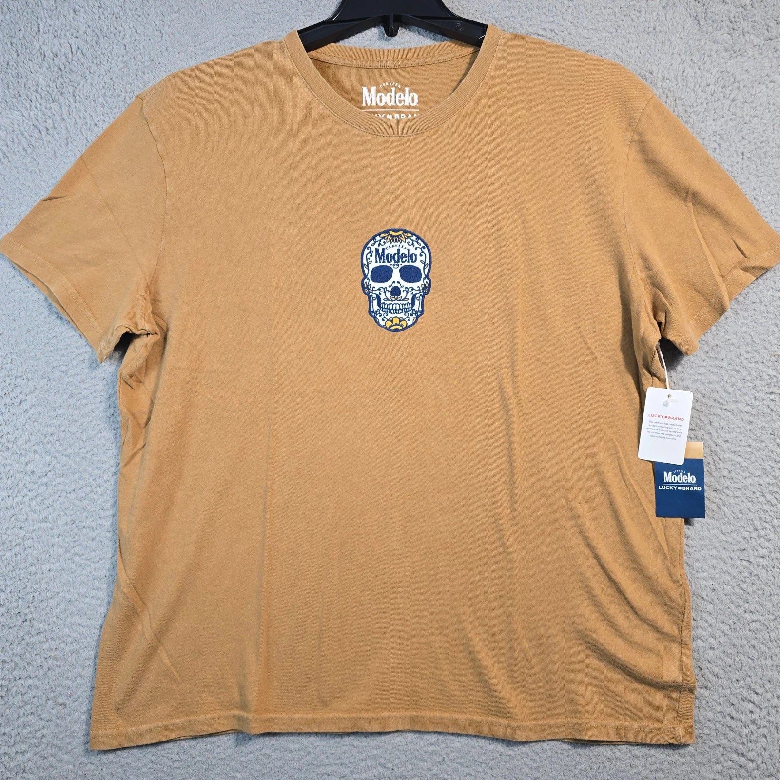 Lucky Brand Modelo Beer Shirt Mens XL Orange Cerveza Mexican Skull Calavera NWT