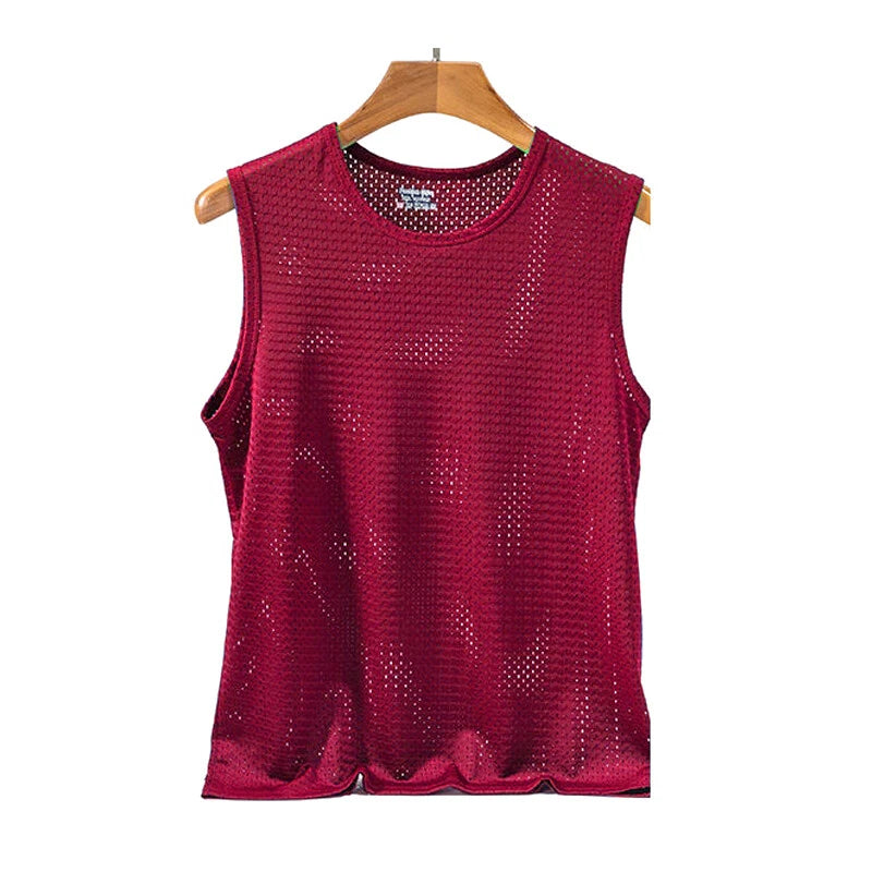 Mens Thin Mesh Hole Quick-Drying Sleeveless T Shirts Ice Silk Vest Tops Blouse #