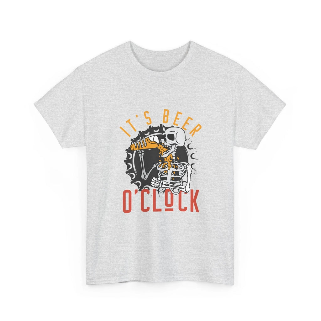 It's Beer O'Clock T-Shirt | Skeleton Drinking Beer Graphic Tee, Cotton T-Shirt
