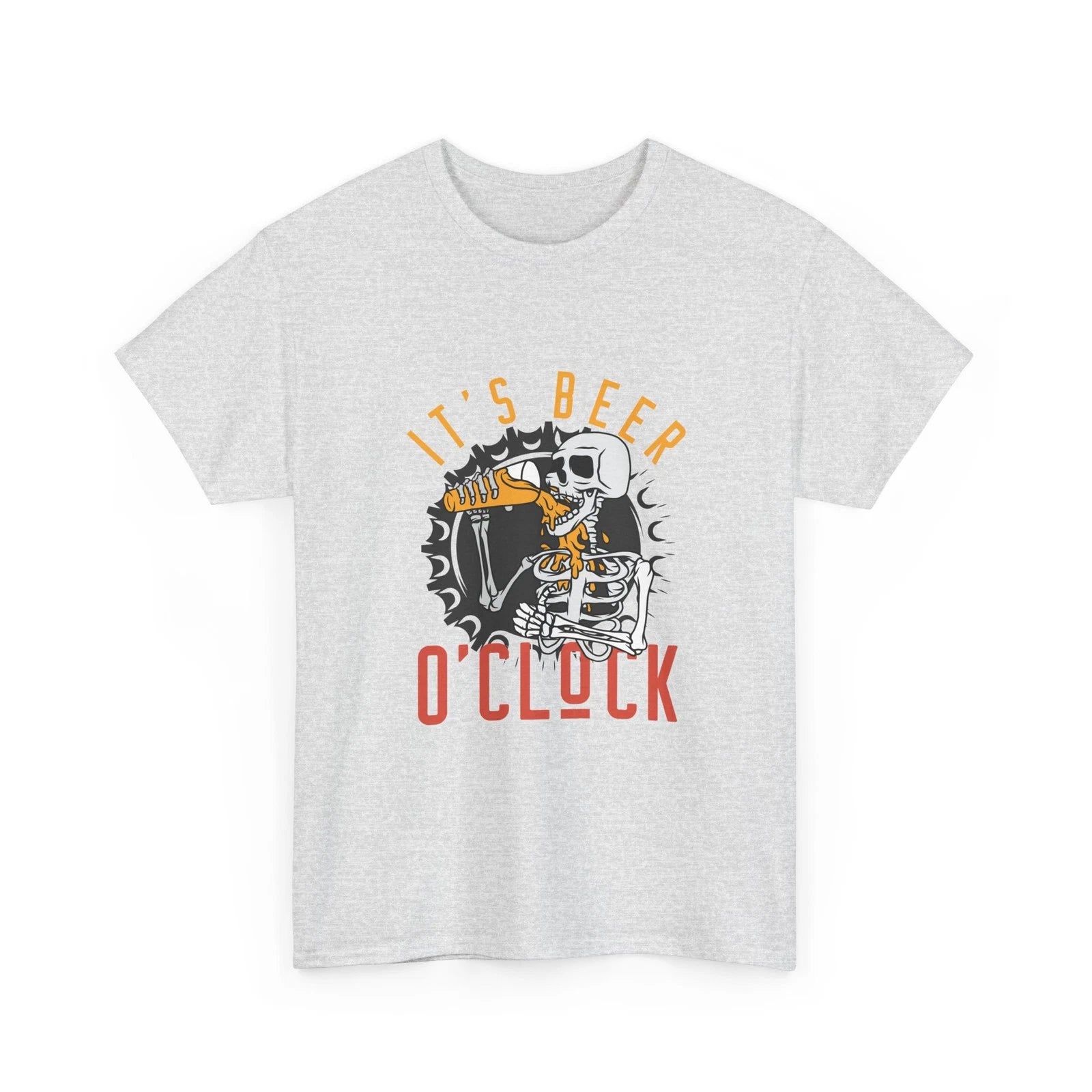 It's Beer O'Clock T-Shirt | Skeleton Drinking Beer Graphic Tee, Cotton T-Shirt