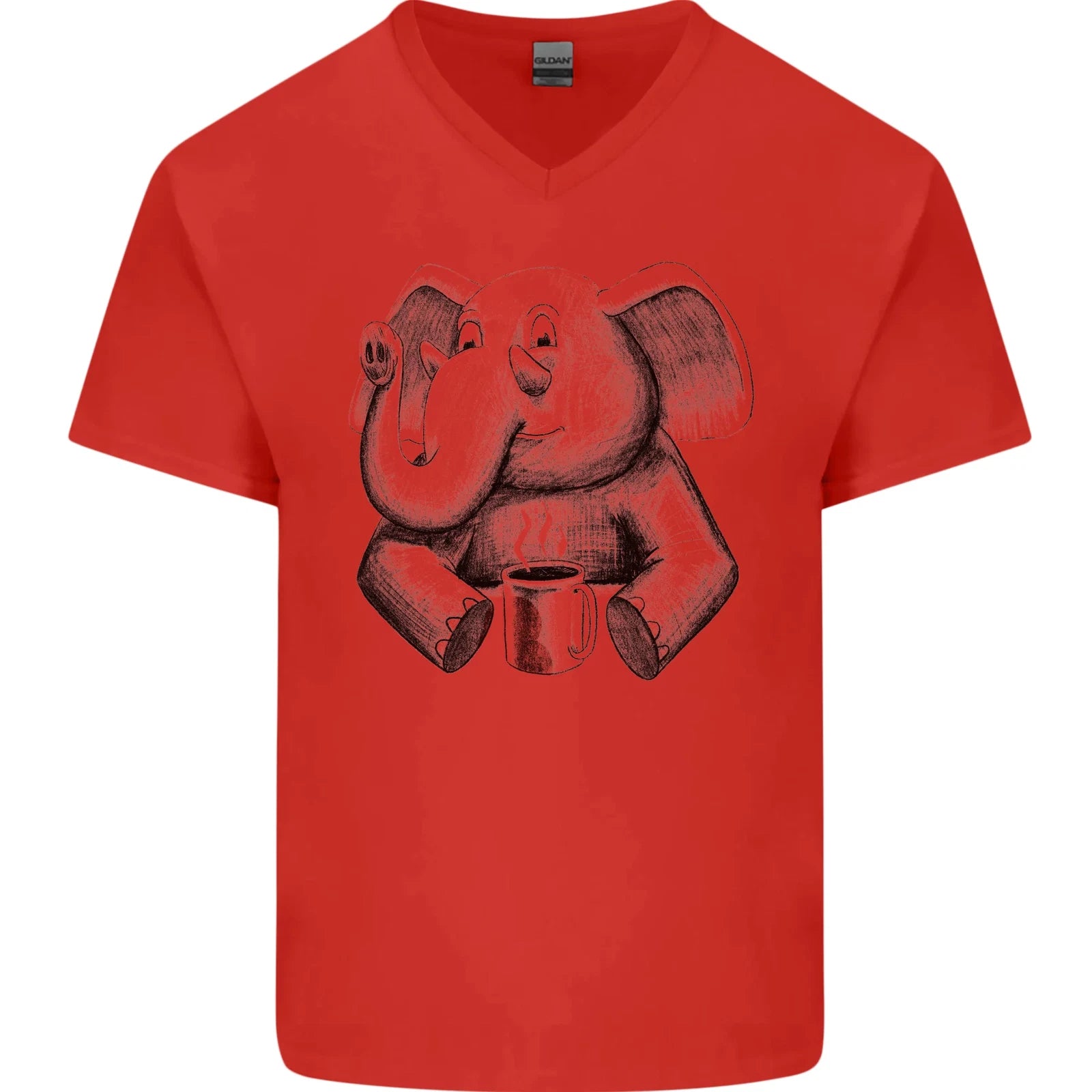 An Elephant Drinking Coffee Mens V-Neck Cotton T-Shirt