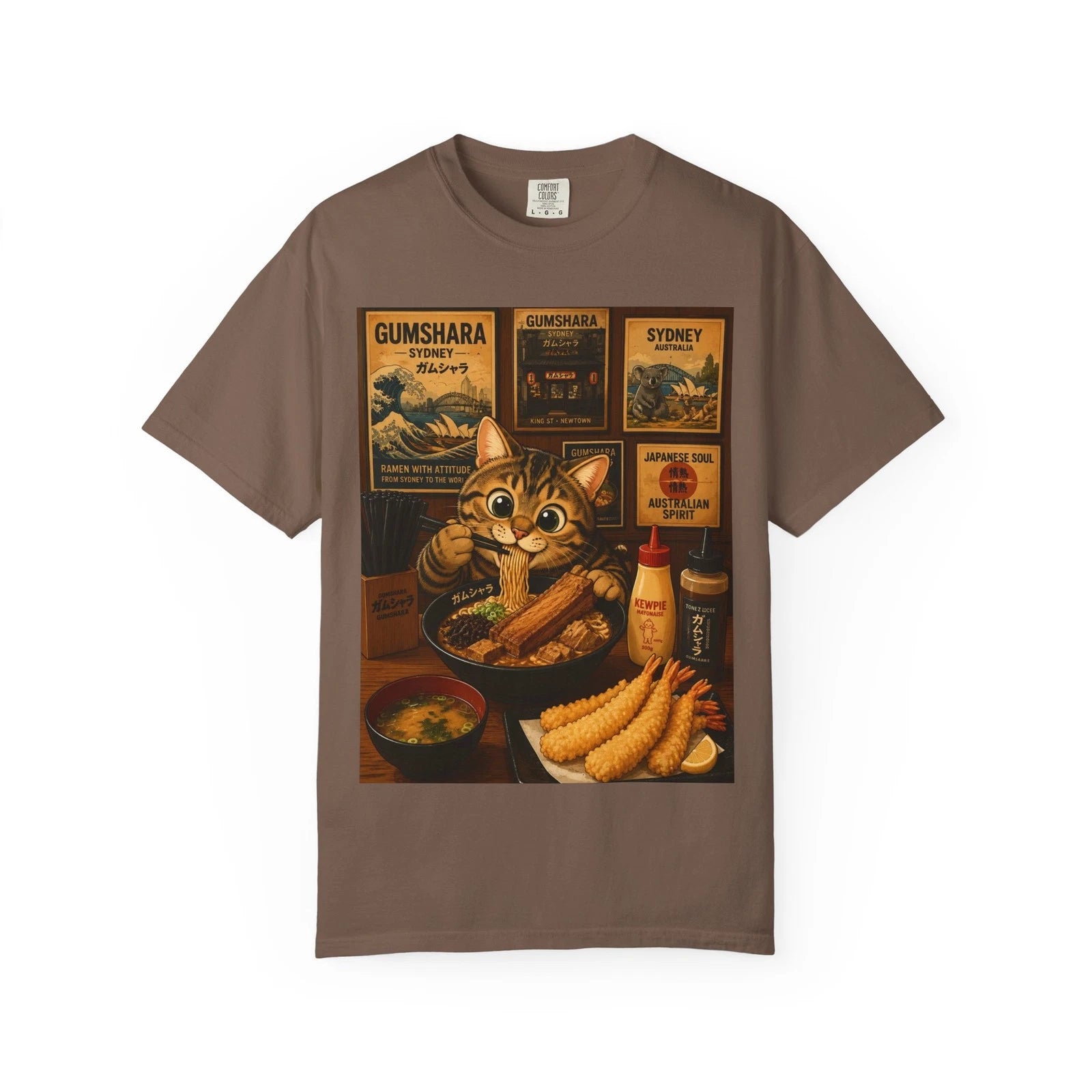Cat Ramen Bowl T-shirt | Retro Japanese Food Poster