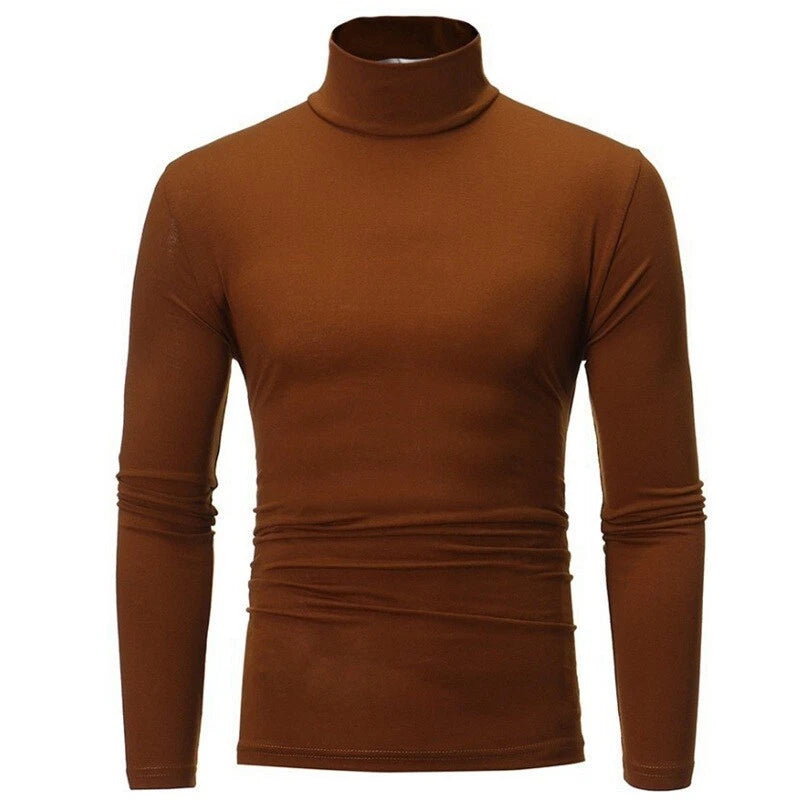 Men Tops Turtleneck T Shirts M-3XL Long Sleeve Male Fashion Solid Color 2024 New