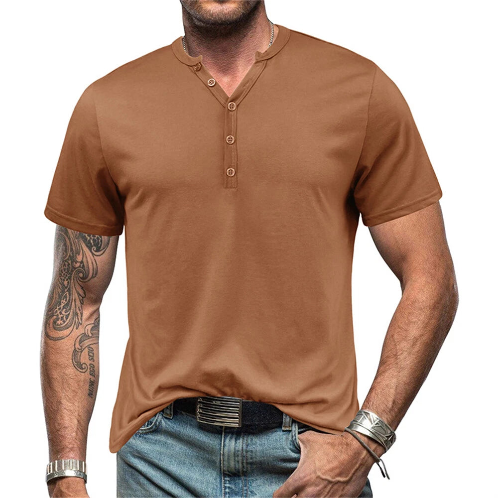 Mens Henley Shirt Casual Shirts Short Sleeve Button Tops Blouse