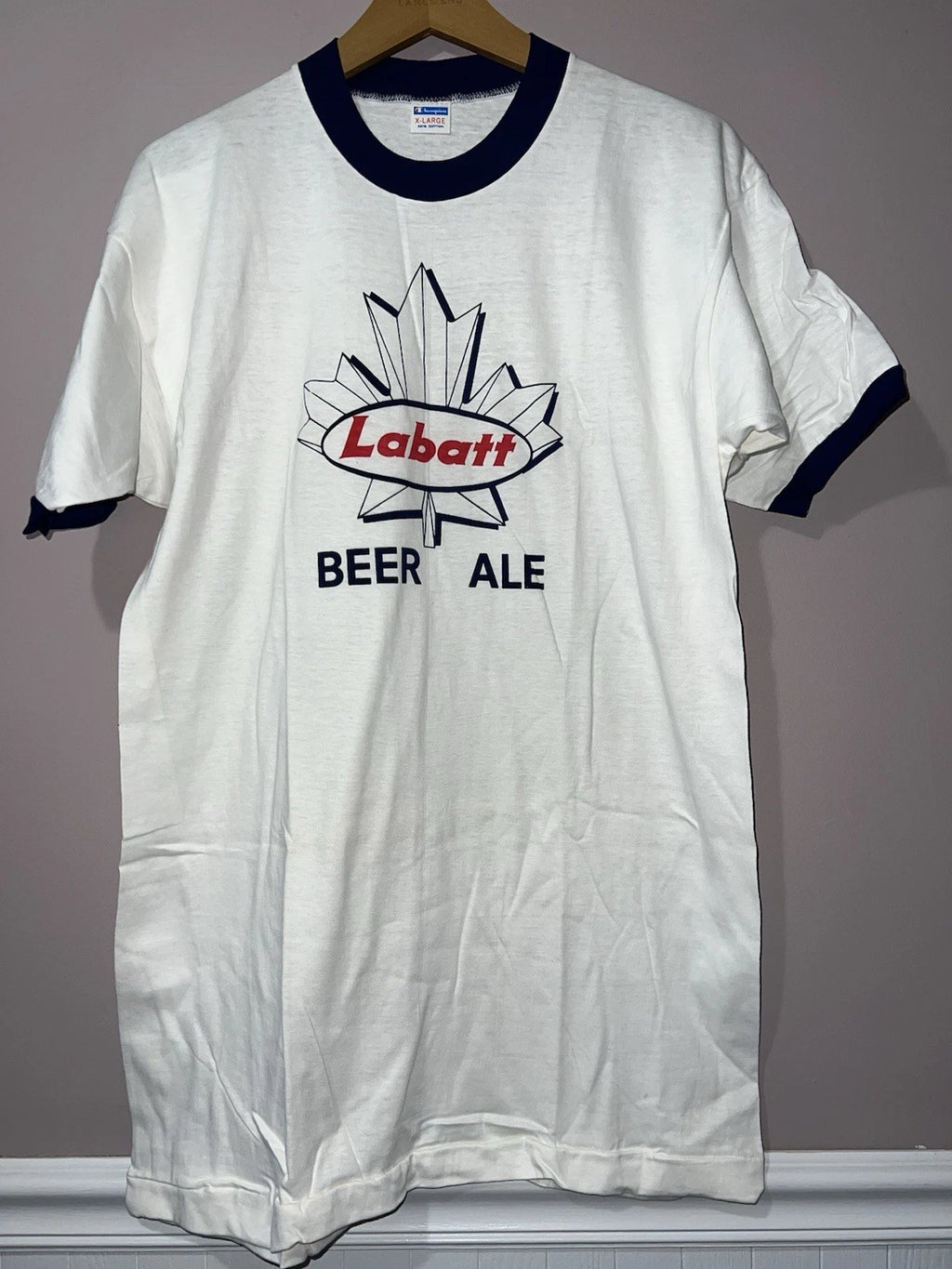 VINTAGE LABATT BEER CANADA CHAMPION BLUE BAR RINGER SHIRT XL made in USA