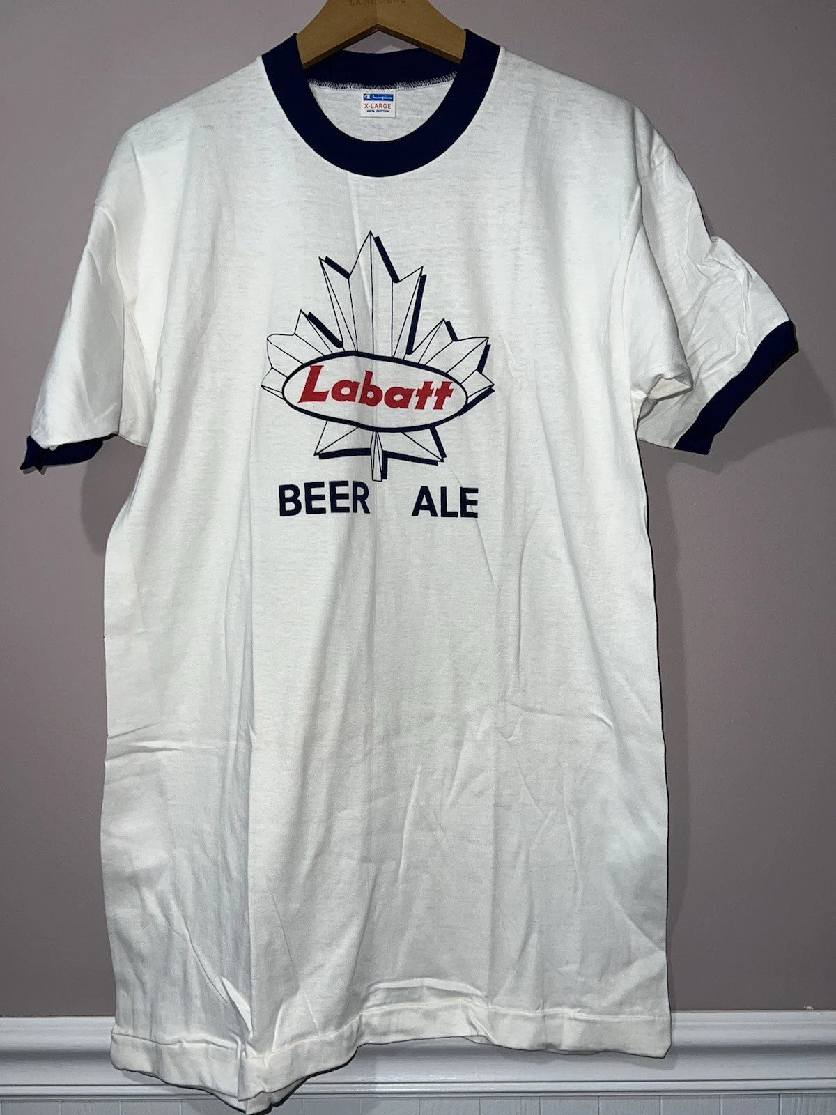 VINTAGE LABATT BEER CANADA CHAMPION BLUE BAR RINGER SHIRT XL made in USA