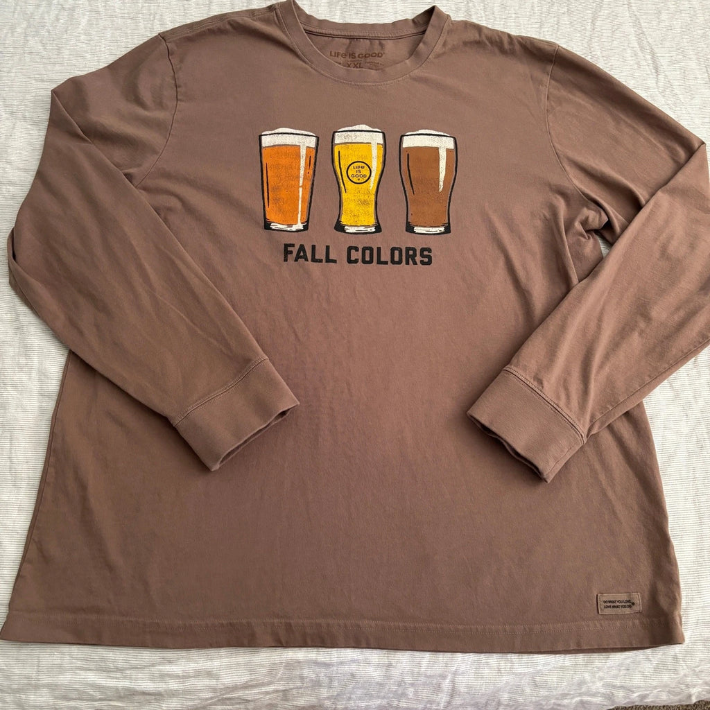 Life is Good tan long sleeve beer fall colors T-shirt 2XL - XXL