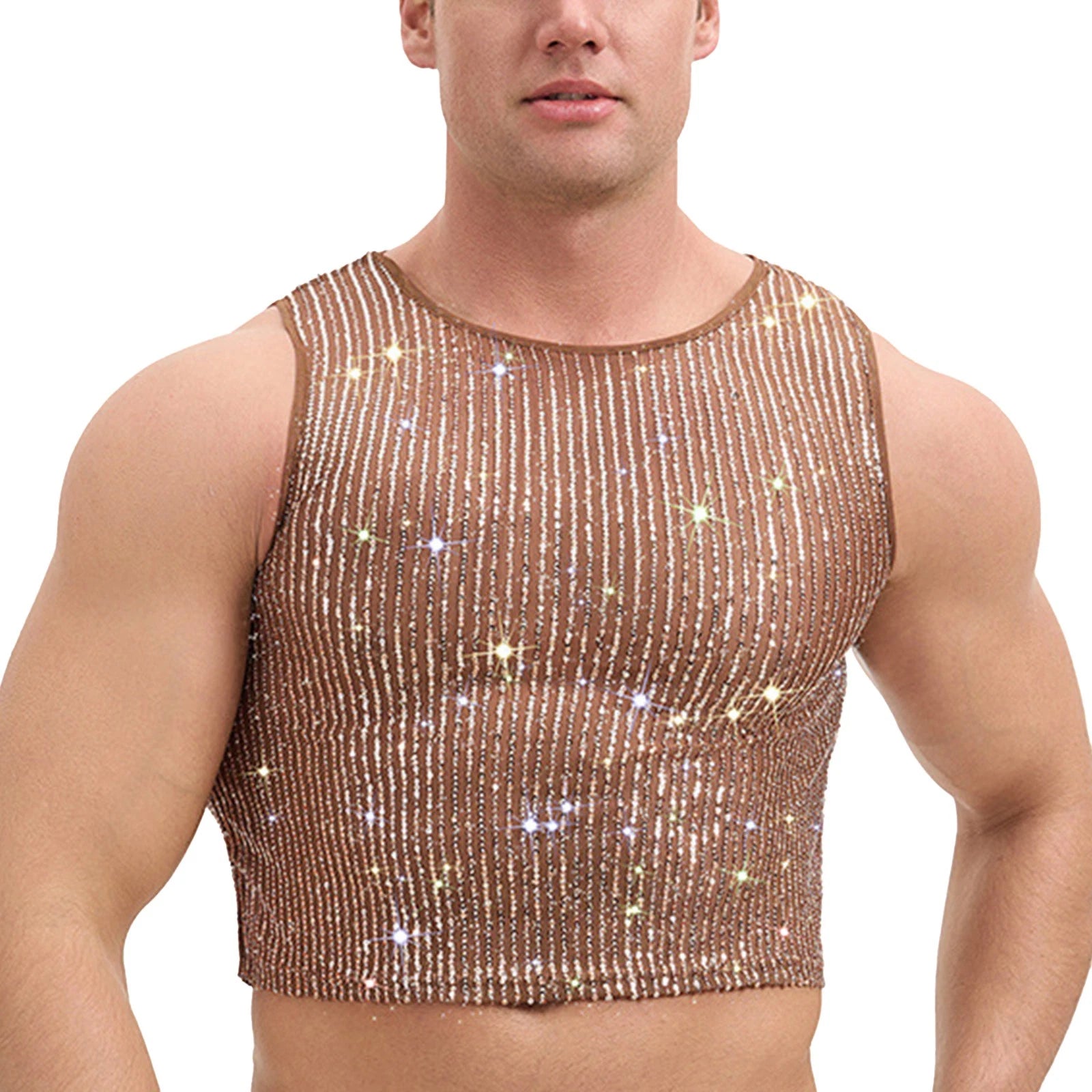 Men Shirts Date Night Crop Tank Party See Through Vest Sheer Mesh Rave Party