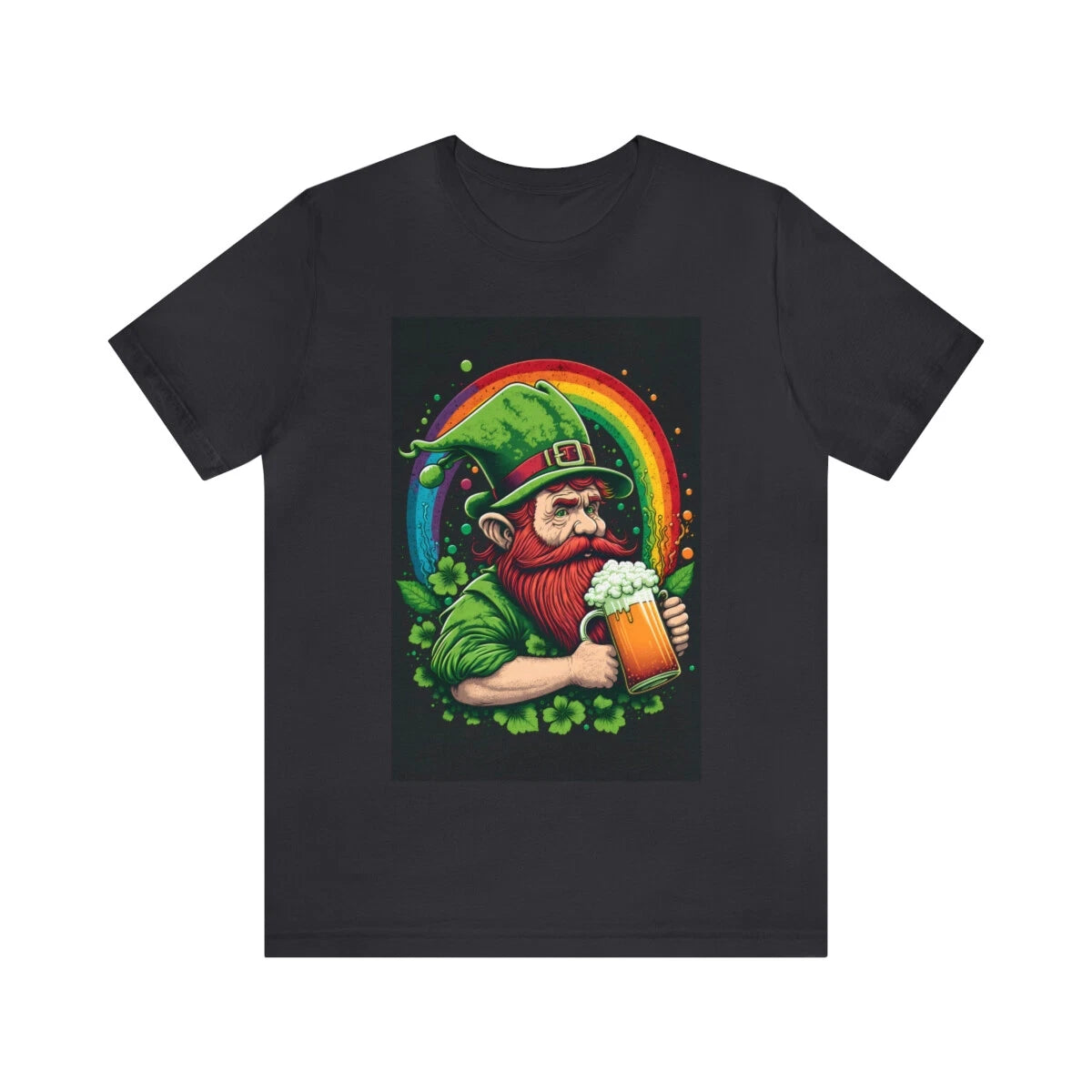 Leprechaun Drinking Beer Rainbow T-Shirt (2023) Unisex Jersey Short Sleeve Tee