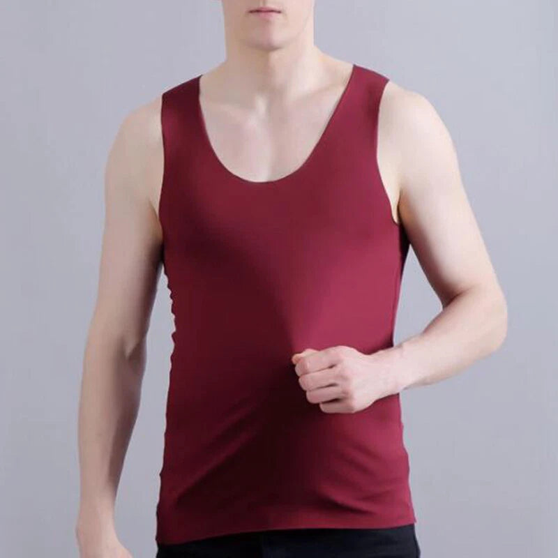 Men Sleeveless T Shirts Tank Top Ice Silk Vest Undershirts Seamless Vest Casu &