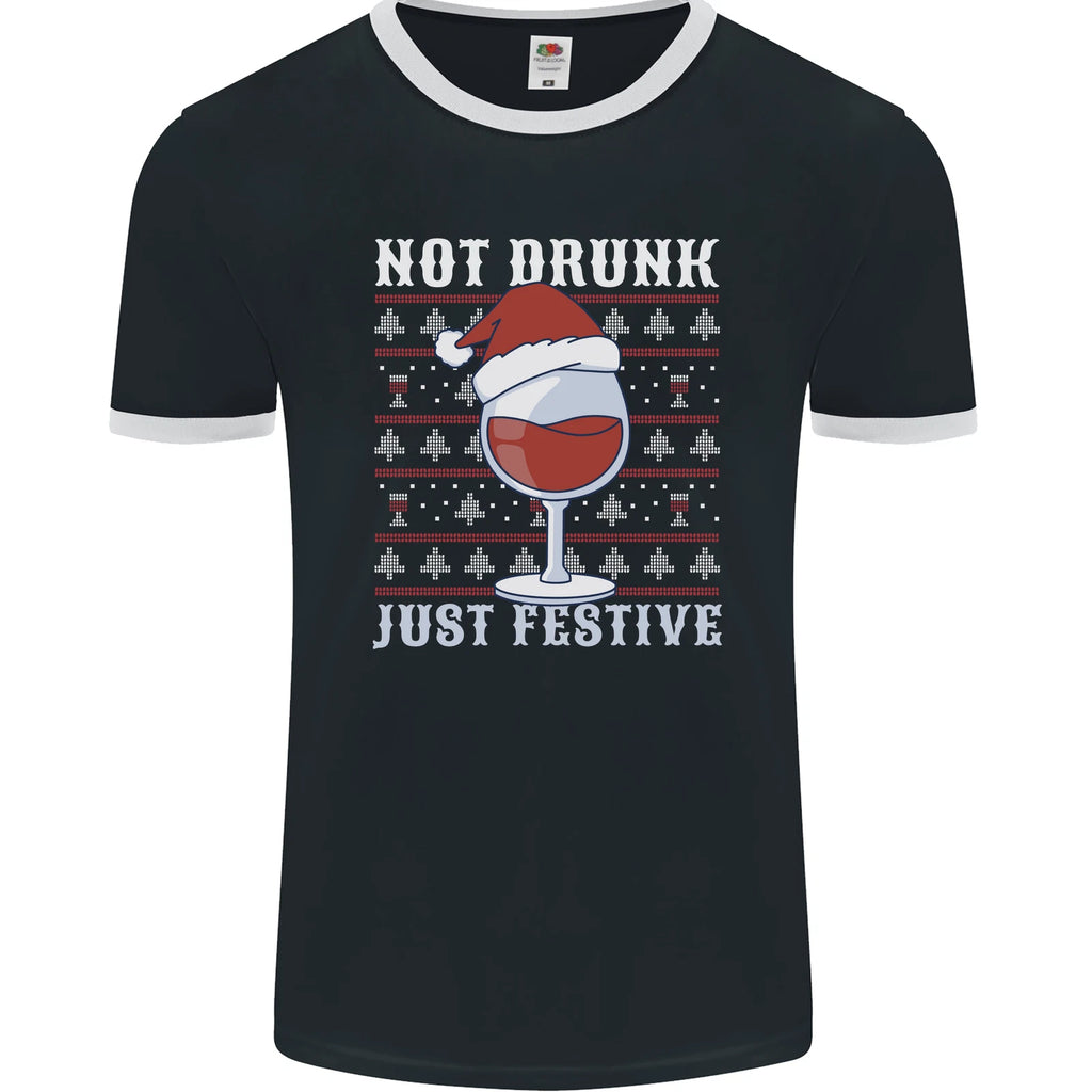 Wine Not Drunk Just Festive Funny Christmas Xmas Mens Ringer T-Shirt FotL