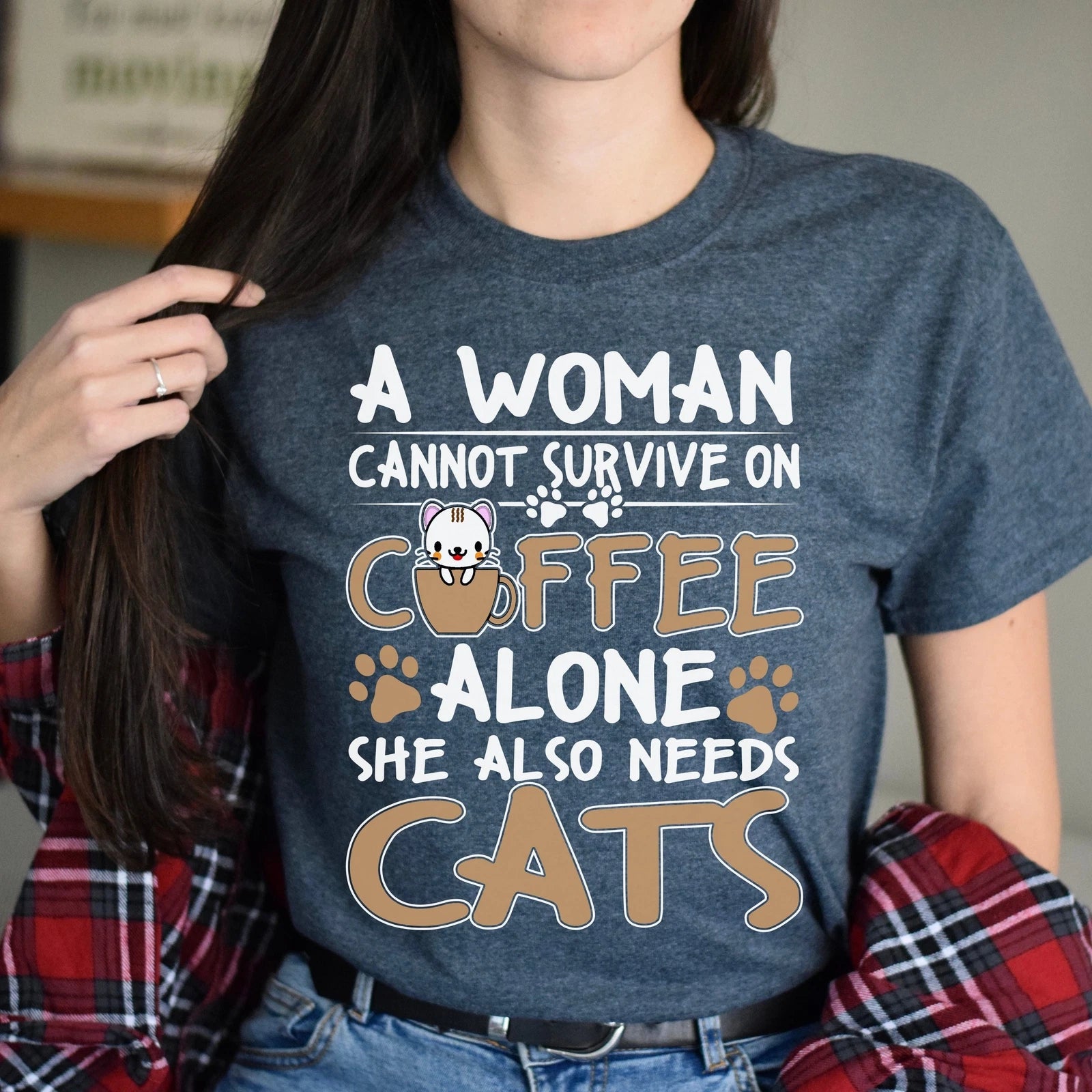 Cats and Coffee Unisex shirt cat owner tee Black Dark Heather